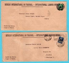 SWITZERLAND 2 United Nations ILO covers 1925 (?) - 1929 Genève local, to Belgium
