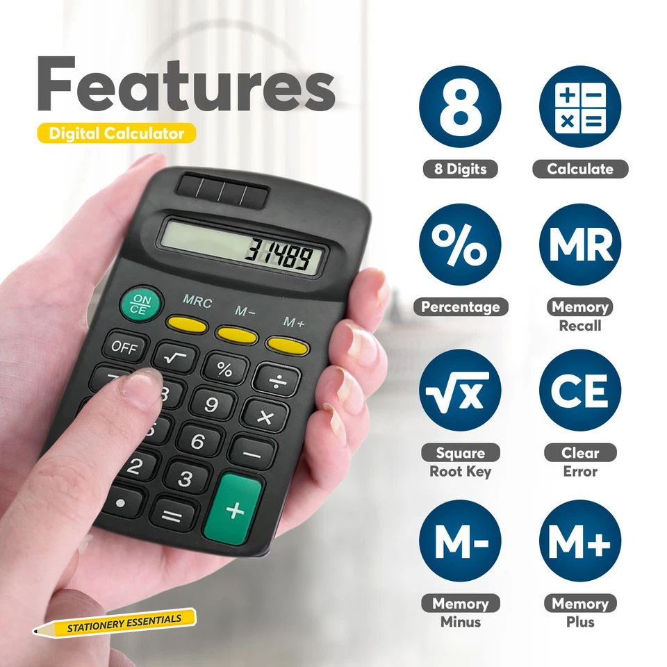 2-20 Mini Pocket Calculator Small| 8 Digit Display Office Home School Stationery - Image 2 of 4
