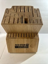 Ronco Six Star Cutlery Knife Storage Block 30 Slot Solid Wood Labeled Honey Oak