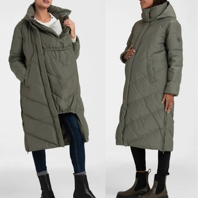 Seraphine Adena 3-in-1 Long Chevron Puffer Maternity Coat Khaki Green US 8 NEW