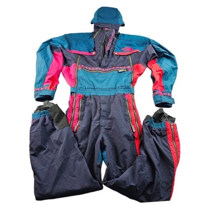 Vtg The North Face Rage Snowsuit Mens Navy Teal Winter Sports Hooded Double Zip