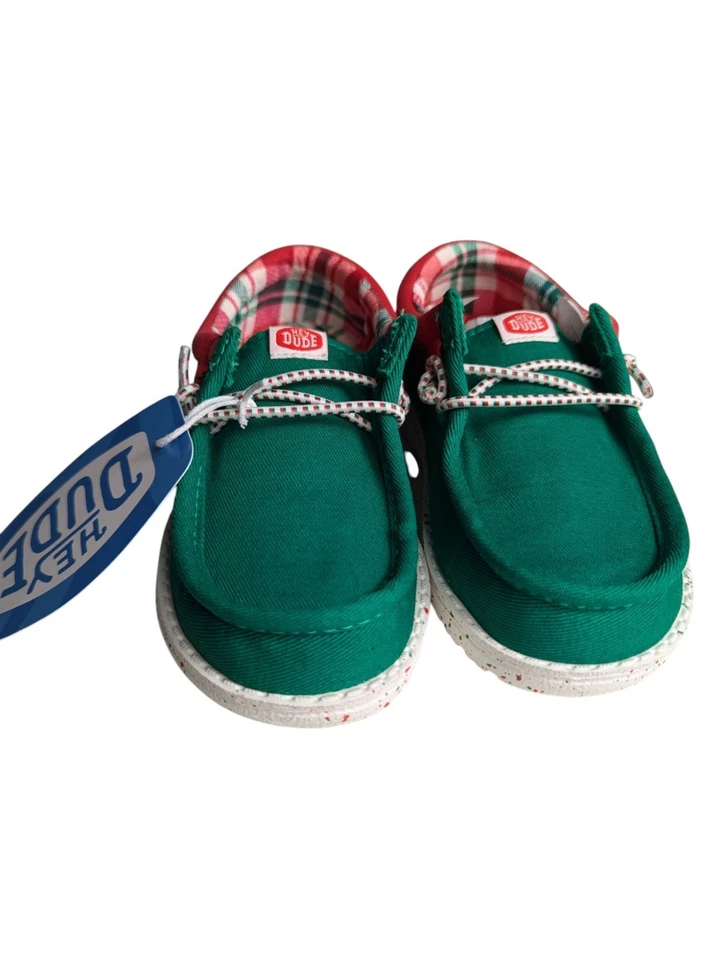 Zapatos HEY DUDE para niños pequeños Wally Holiday Elf niño talla 8 verde/rojo 42147-3XX Foto 2 de 4