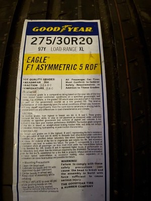 Tire 275/30R20 97Y XL Goodyear Eagle F1 Asymmetric 5 ROF (BMW) Performance - NEW