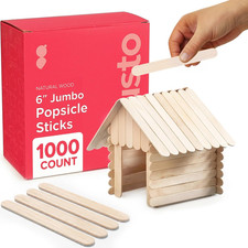  1000 Count Jumbo 6 Inch Wooden Multi-Purpose Popsicle Sticks, Craft Sticks for