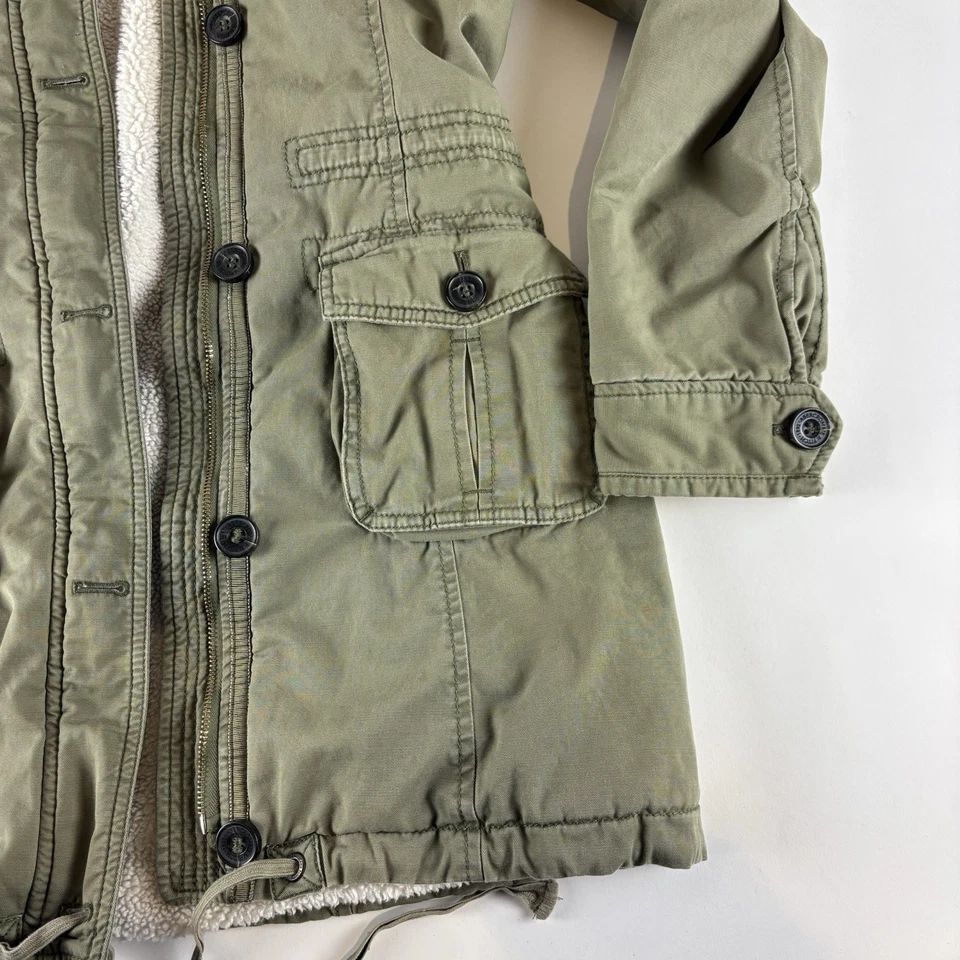 Abercrombie Fitch Parka Womens Medium Green Sherpa Lined Military Field Jacket - Image 4 of 4