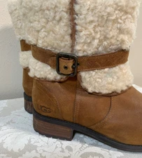 NEW 8.5 UGG Womens Blayre II Brown Suede Leather Sheepskin Ankle Boot buckle zip