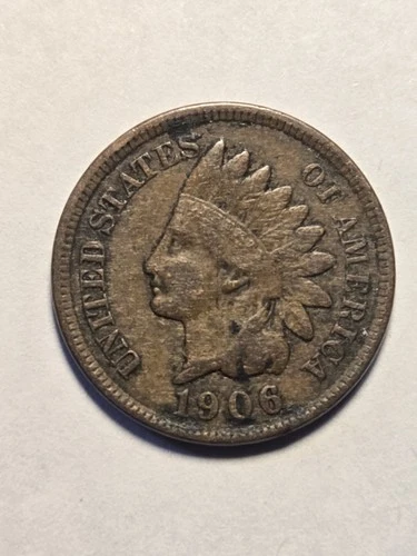 1906 Indian Head Cent 1c Penny, Very Fine F-VF - Exact Coin Shown