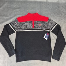 Chaps Boys 1/4 Zip Mock Neck Color Block Black  Red Holiday Sweater Size XL