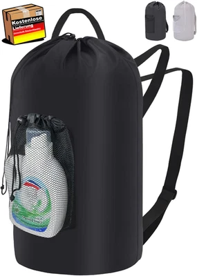 Großer faltbarer Wäschekorb mit Schultergurt für Camping und Zuhause, 95L schwar - Bild 1 von 4