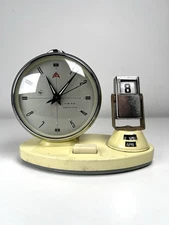 Orologio Sveglia Vintage Da Tavolo Calendario 1970s - Giallo Past. - Funzionante