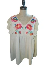 Oddy Size 2XL Plus Size Embroidered Long Sleeve Boutique Blouse NWT