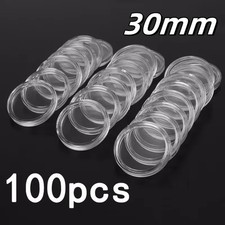 100Pcs Coin Cases Capsules Holder Plastic Clear Round Big Storage Box 30mm Kits