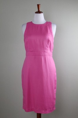 ANN TAYLOR $99 Solid Pink Sleeveless Lined Lace Trim Pencil Sheath Dress Size 10