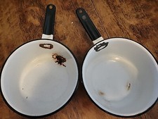 Black/White Speckled Enamelware Saucepans w/Hanging Hole 7 1/2" Diameter