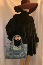 Pre-loved American Green/black Sheared Mink & Silk/nylon Stroller Coat Size Lg