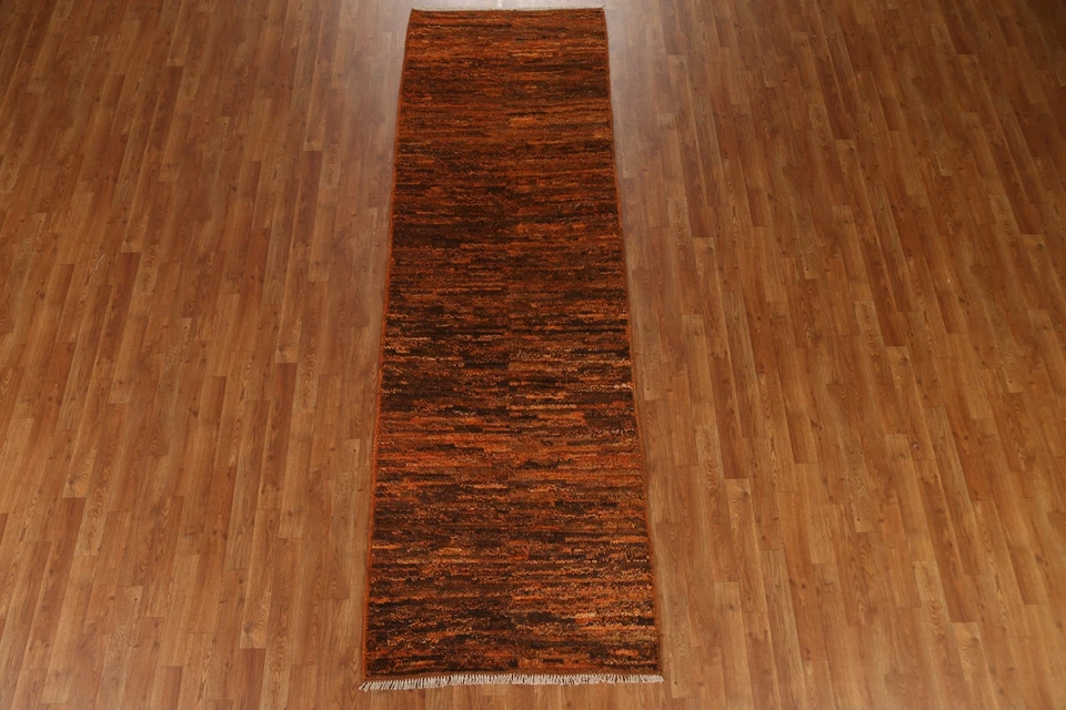 Abstract Moroccan 10 ft. Runner Striped Rug Wool Hand-made 3x10 - Image 3 of 4