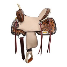 13" Double T Primrose Barrel Horse Saddle   Western Roughout with Tooled Leather