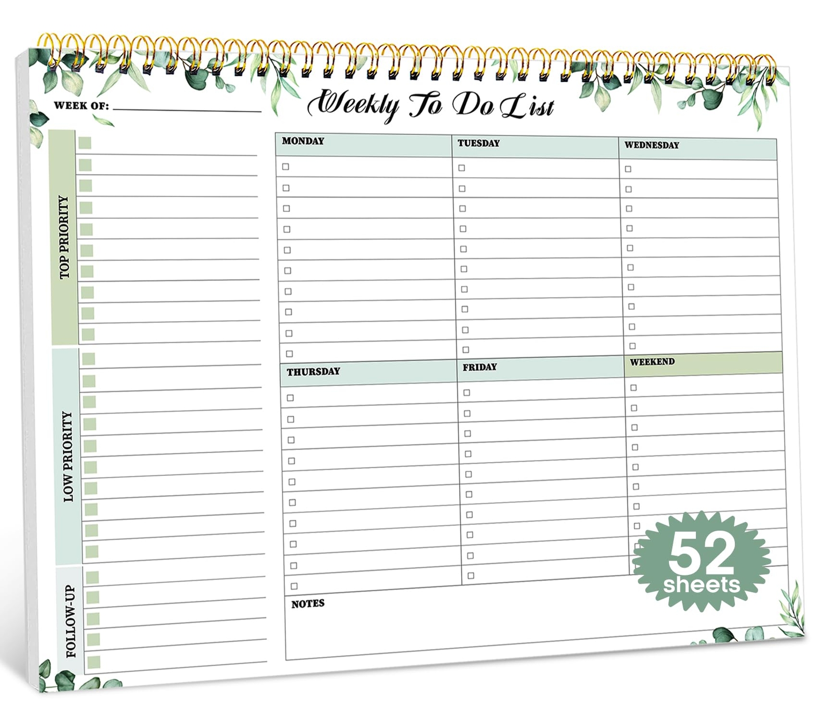 Weekly To Do List Notepad with 52 Undated Sheets（8.5