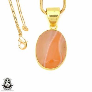 Authentic Lake Superior Agate 24K Gold Plated Pendant 3mm Snake Chain GPH1452
