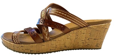 Skechers Beverlee Tiger Posse Wedge Sandals Luxe Foam Vegan Brown Size 10