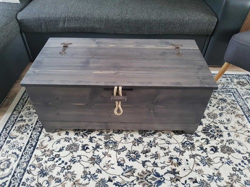 Rustic Wooden Blanket Box Chest Trunk Vintage Coffee Table Ottoman - Picture 3 of 6