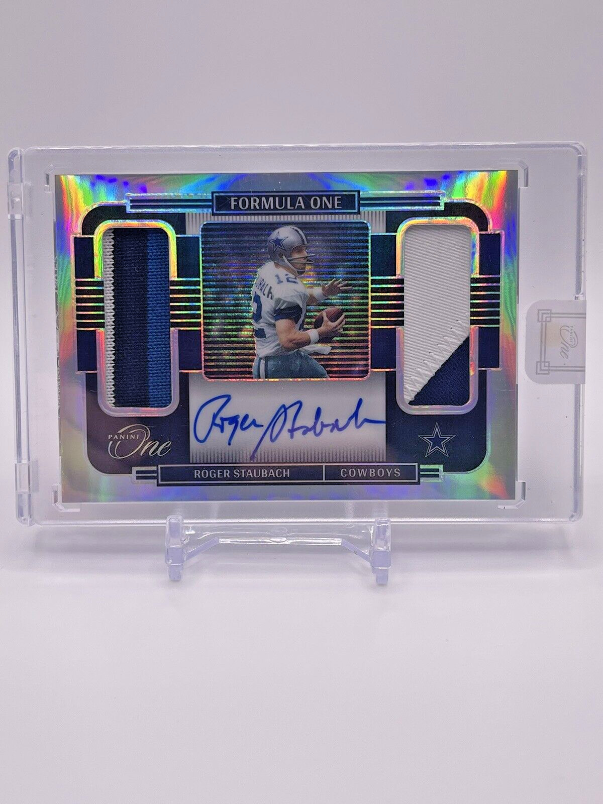 2021 Panini One Roger Staubach Formula One Dual Patch Auto /10