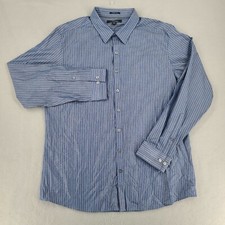 Marc Anthony Mens XL Slim Fit Blue Striped Spread Collar Long Sleeve Dress Shirt