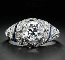 Simulated 1.80CT White Round Cut Sapphire Women's Engagement Ring In 935 Silver
