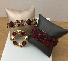 Signed Jewelry Lot Bracelets & Brooch Monet Charmimg Charlie Napier Red Goldtone