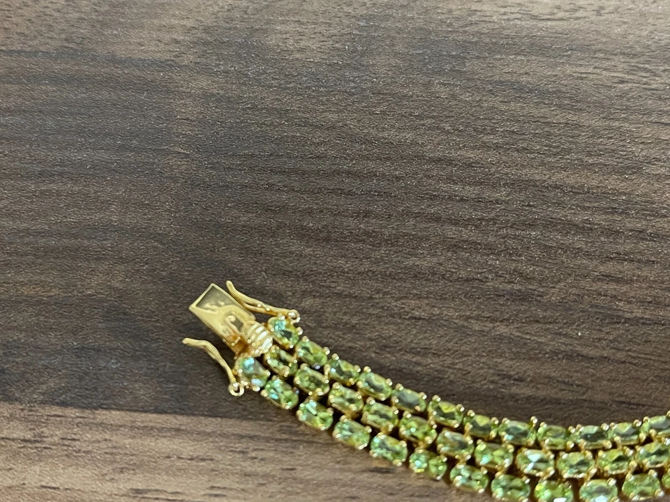 Oval Cut Peridot Three Row Tennis Bracelet in 18K Rose Gold Plated 7.75" - Image 4 of 4