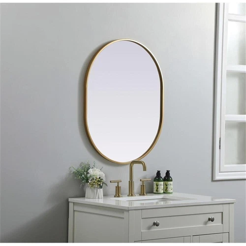 Elegant Decor Asha 24x30" Oval Modern MDF Wood/Iron Mirror in Brass - Picture 11 of 11