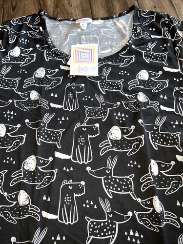 Lularoe Perfect T Black/white Dogs Cartoon Large 16/18 18/20 Unicorn 🦄 New L - Picture 4 of 12
