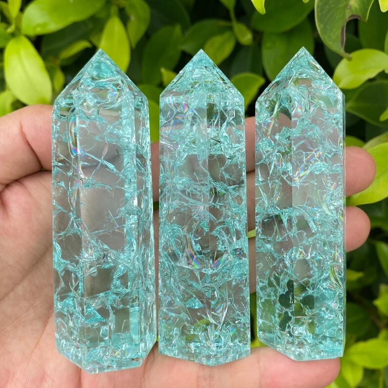 Blue Crackle Quartz Tower Blue Clear Crystal Obelisk Meditation Healing