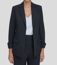 Calvin Klein Women's Black Collared Open-Front Blazer Jacket Petite Size 6P