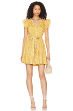 Cleobella Dress M Womens Yellow Short Fit & Flare Sleeve V-Neck 100% Cotton Zia