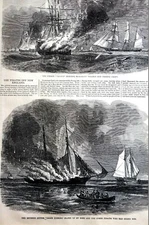 Pirate Ships Off New England 1863 TACONY CALEB CUSHING BLOWN UP Matted Print