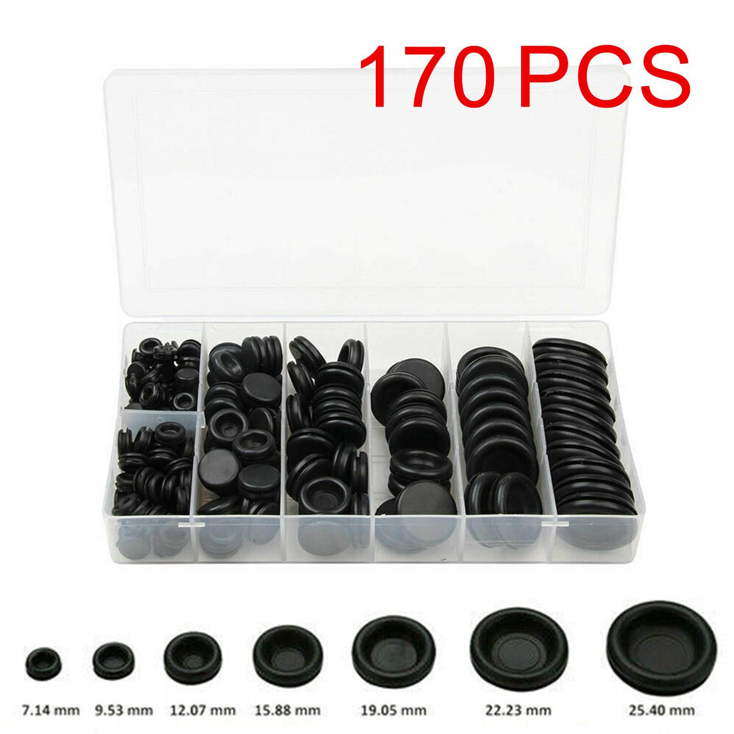 170PCS Rubber Grommet Firewall Hole Plug Electrical Wiring Gasket Assortment Kit
