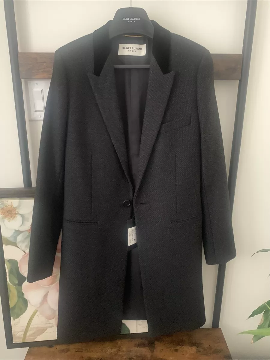 BNWT. Saint Laurent Manteau Armure Wool Coat. Anthracite. Size 36. RRSP $5525