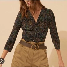 BA&SH Multicolor Alfy Peplum Top with Abstract Spotted Print size 0