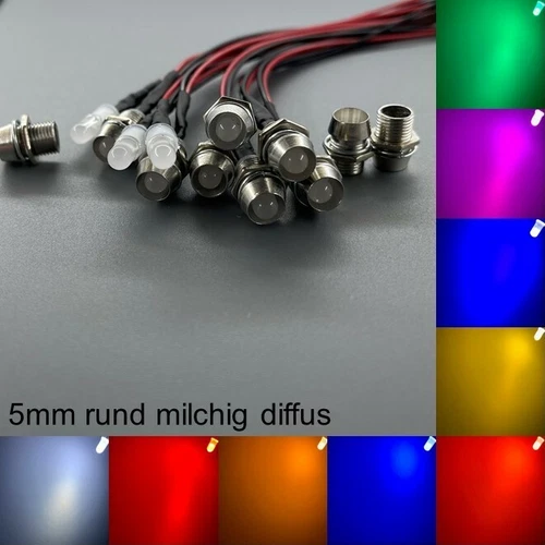 verkabelt 5mm LEDs rund milchig diffus Fassungen 5 mm LED Widerstände Schrauben