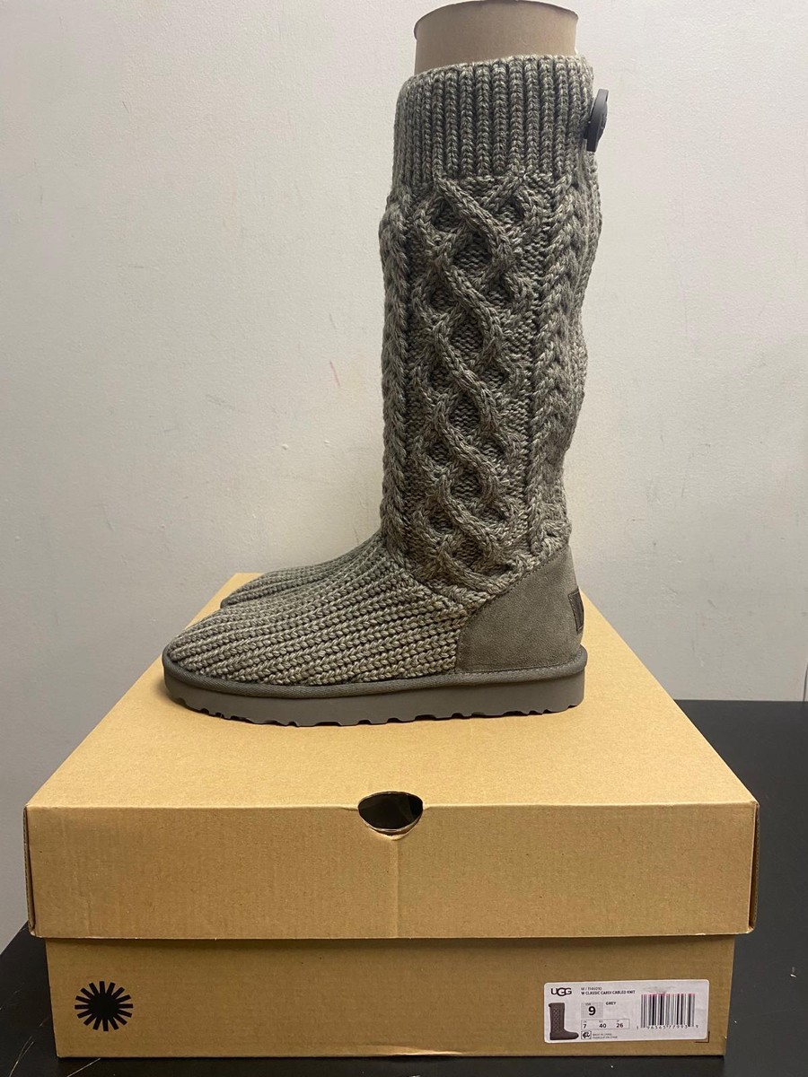 [1146010-GREY] UGG Women's Classic Cardi Cabled Knit Grey Boots *NEW*