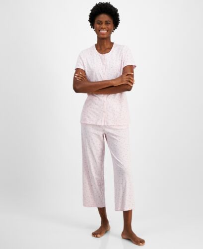 Charter Club Women's Sz M Cotton Printed Cropped 2 pcs Pajamas Set Paisley