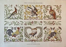 Dekorative Vorbilder XVI  Antique Lithograph Birds in Plant Frames 1904 - #07