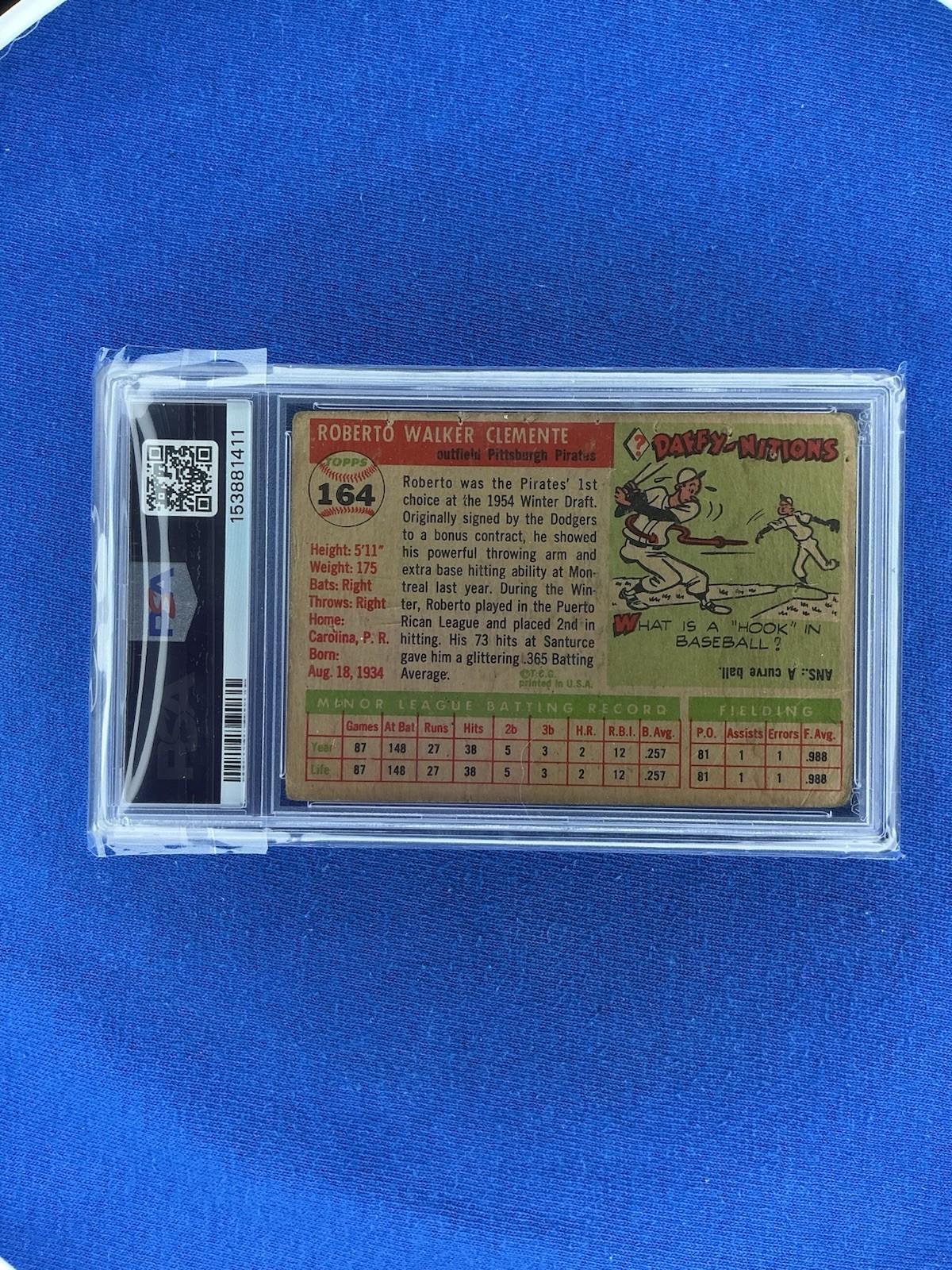 1955 TOPPS #164 Roberto Clemente PSA 1 view 2