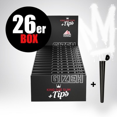 GIZEH Black King Size Slim + TIPS je 34 Blatt 34 Tips Longpapers + Cone Tube