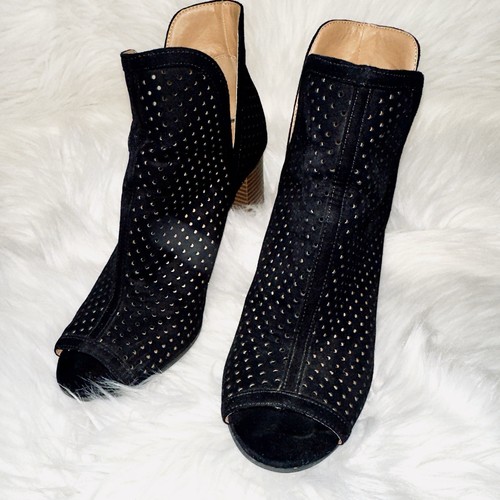 Charlotte Russe Womens Sz 8 Peep Toe Faux Black Suede Ankle Booties Heels - Picture 1 of 6
