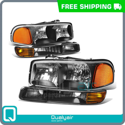 Headlights Turn Signal Bumper Lamp Black for 99-07 GMC Sierra GMT800 Yukon Xl