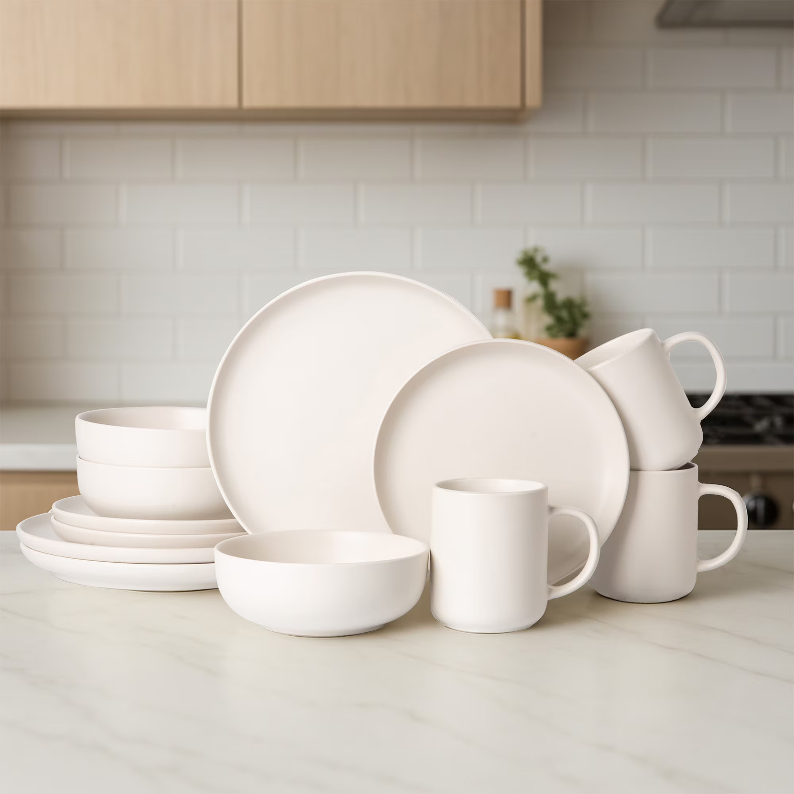 S With Mugs, Stackable Matte Dinner Plates Bowls