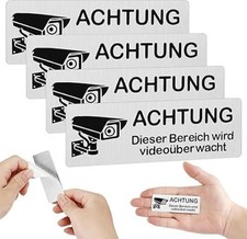 4x Video&uuml;berwachung Kamera Achtung Alu Schild 85x30mm Selbstklebend Innen/Aussen