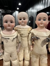 3 Antique Bisque Dolls With Leather Bodies - Perfect Bisque - 12, 14, & 14